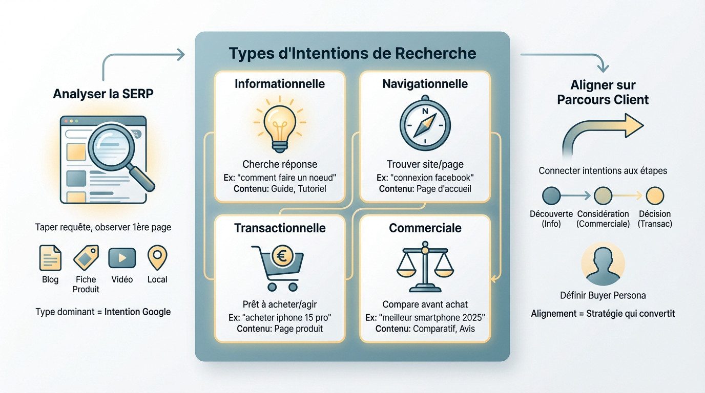 Tableau des intentions de recherche SEO pour choisir sa requête cible