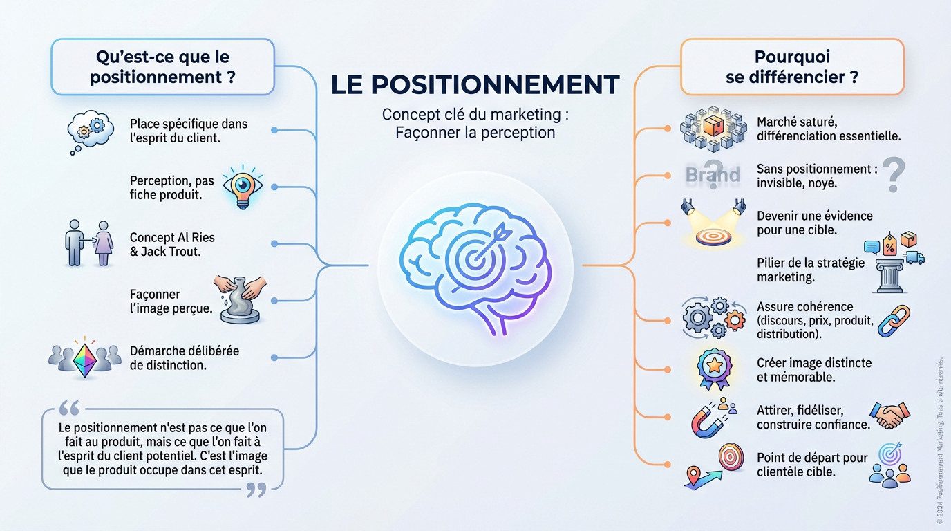 Schéma illustrant le concept de positionnement marketing et la perception client