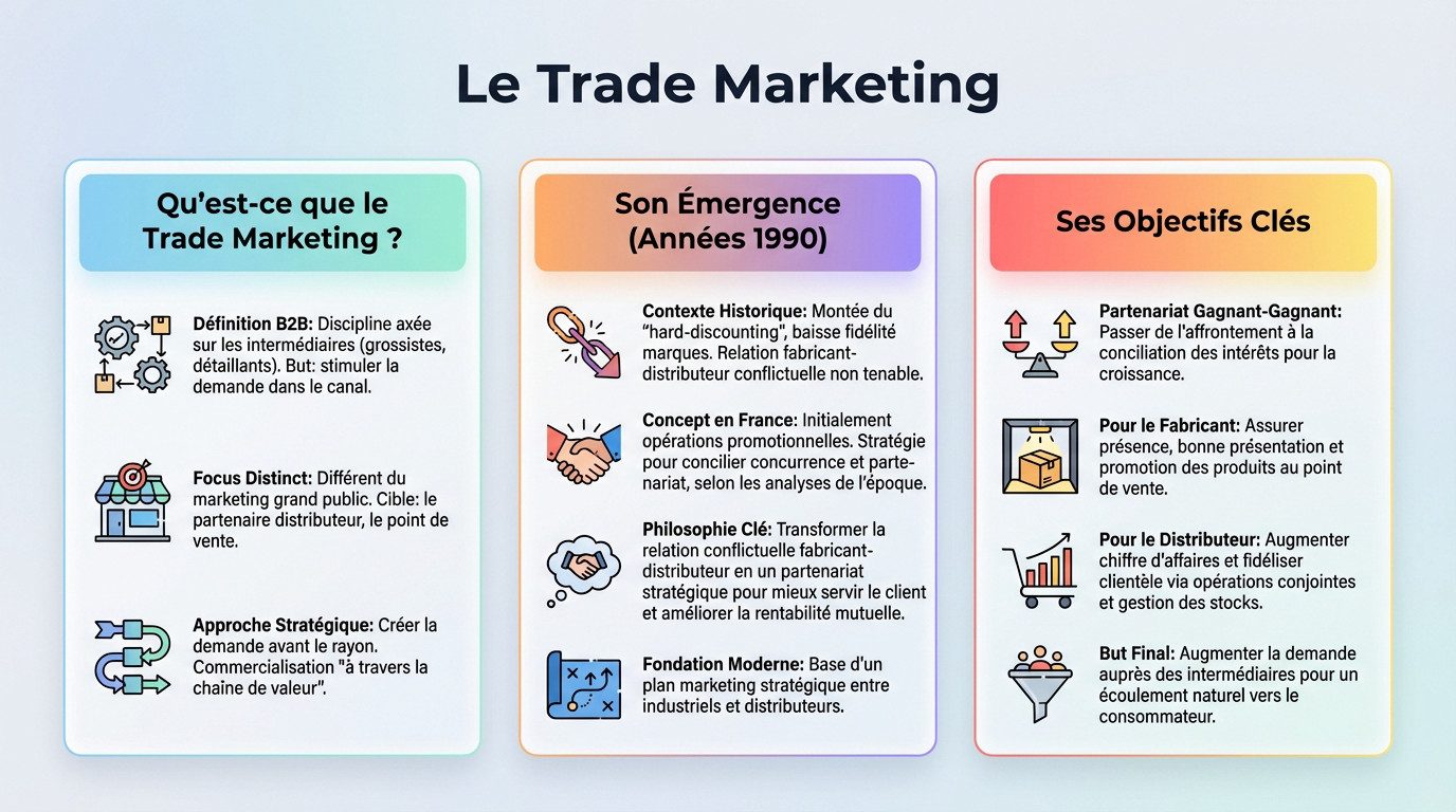 Illustration du concept de trade marketing et de la relation fabricant distributeur