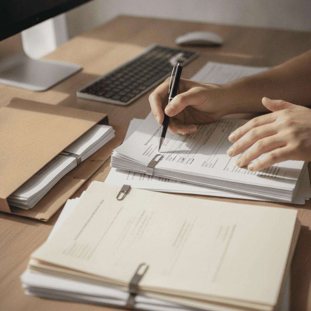 Mains triant des bons de commande papier lors du traitement automatisé des commandes reçues par e-mail